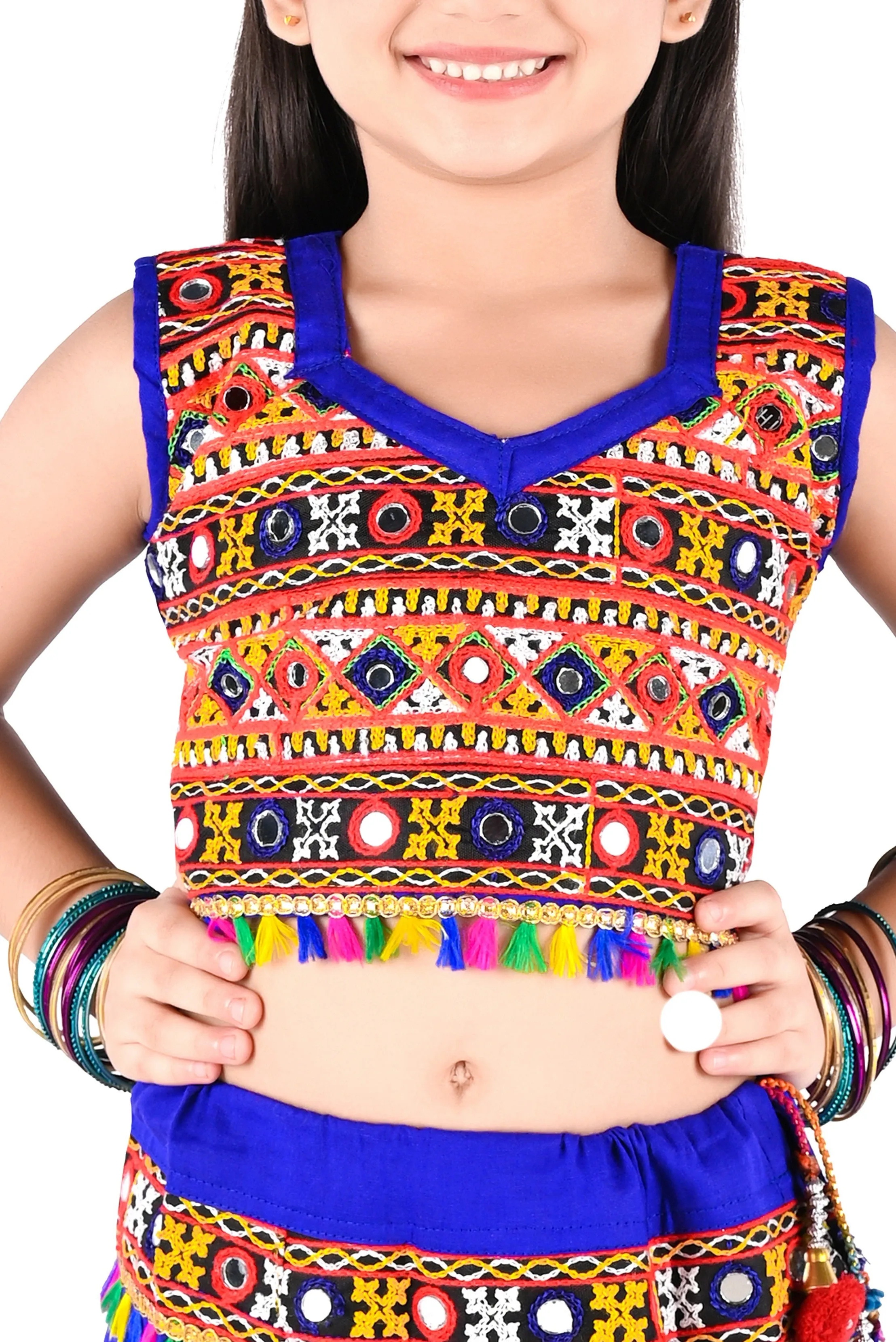 Ahhaaaa Kids Ethnic Cotton Blend Radha Dress / Lehenga Choli / Chania Choli Set For Girls