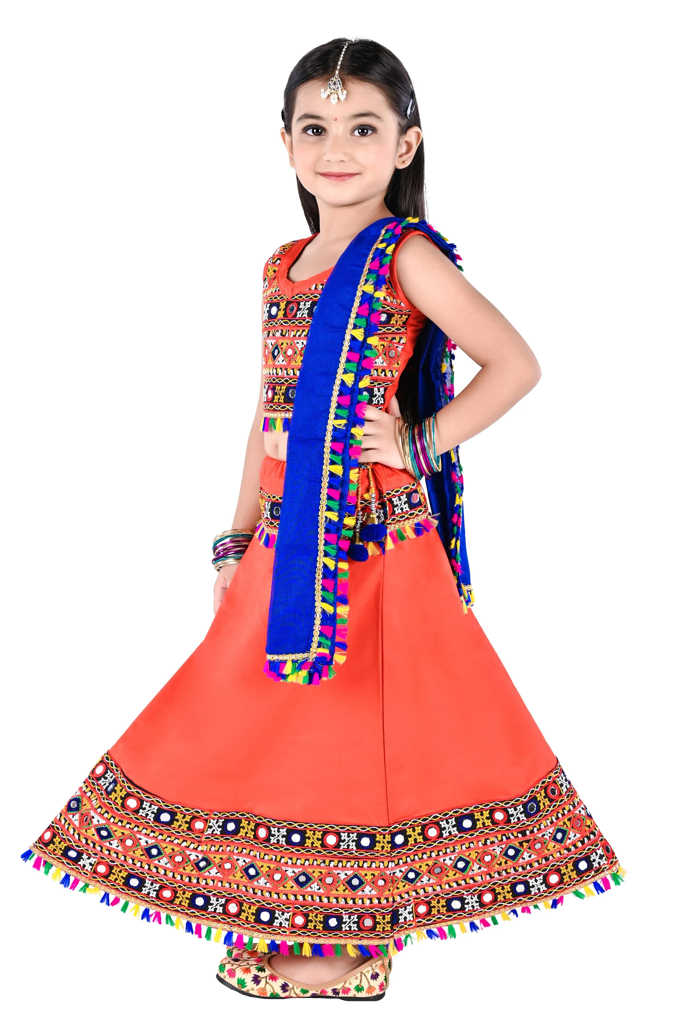 Ahhaaaa Kids Ethnic Cotton Blend Radha Dress / Lehenga Choli / Chania Choli Set For Girls