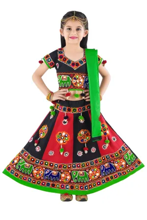 Ahhaaaa Kids Ethnic Cotton Blend Radha Dress / Lehenga Choli / Chania Choli Set For Girls