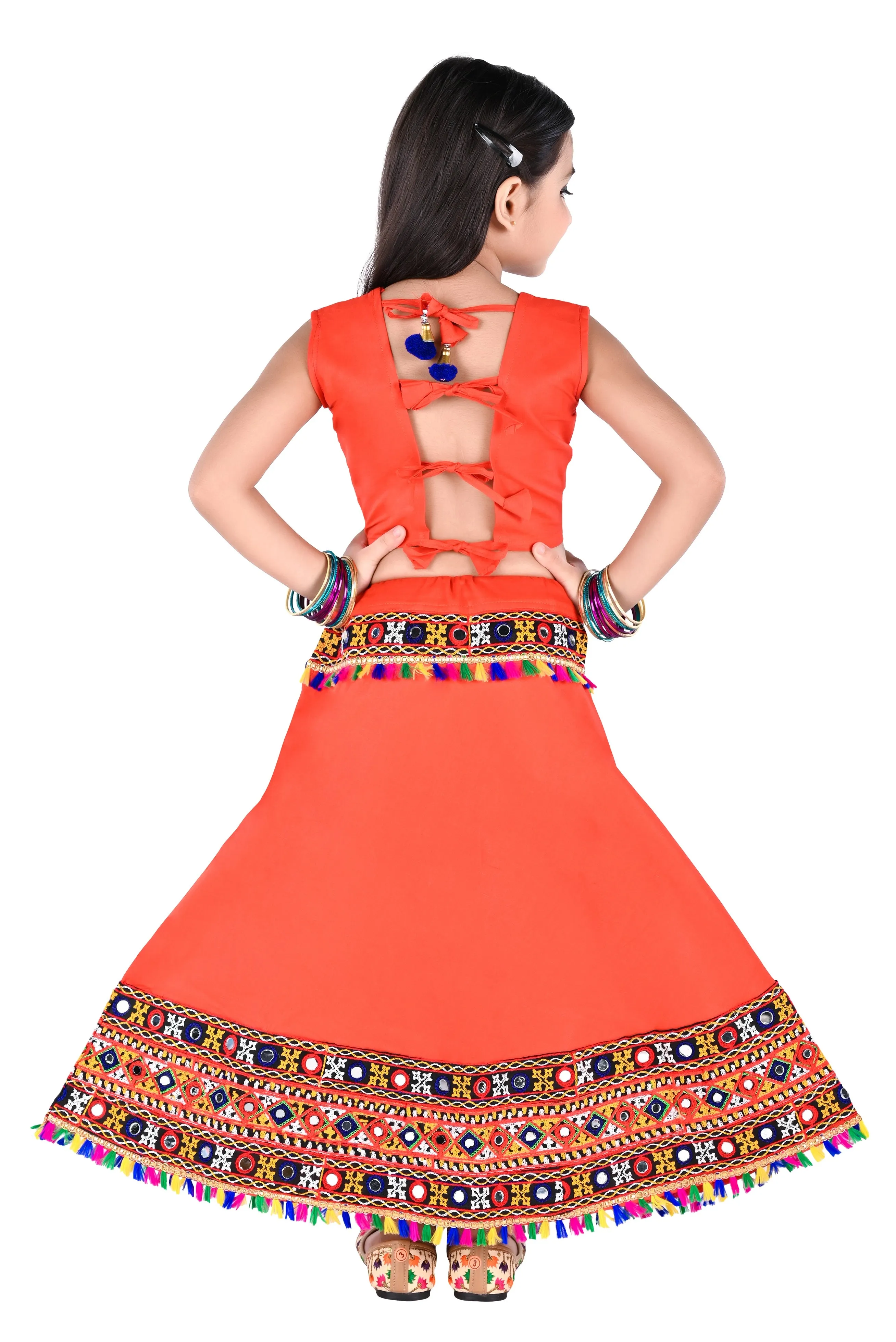 Ahhaaaa Kids Ethnic Cotton Blend Radha Dress / Lehenga Choli / Chania Choli Set For Girls