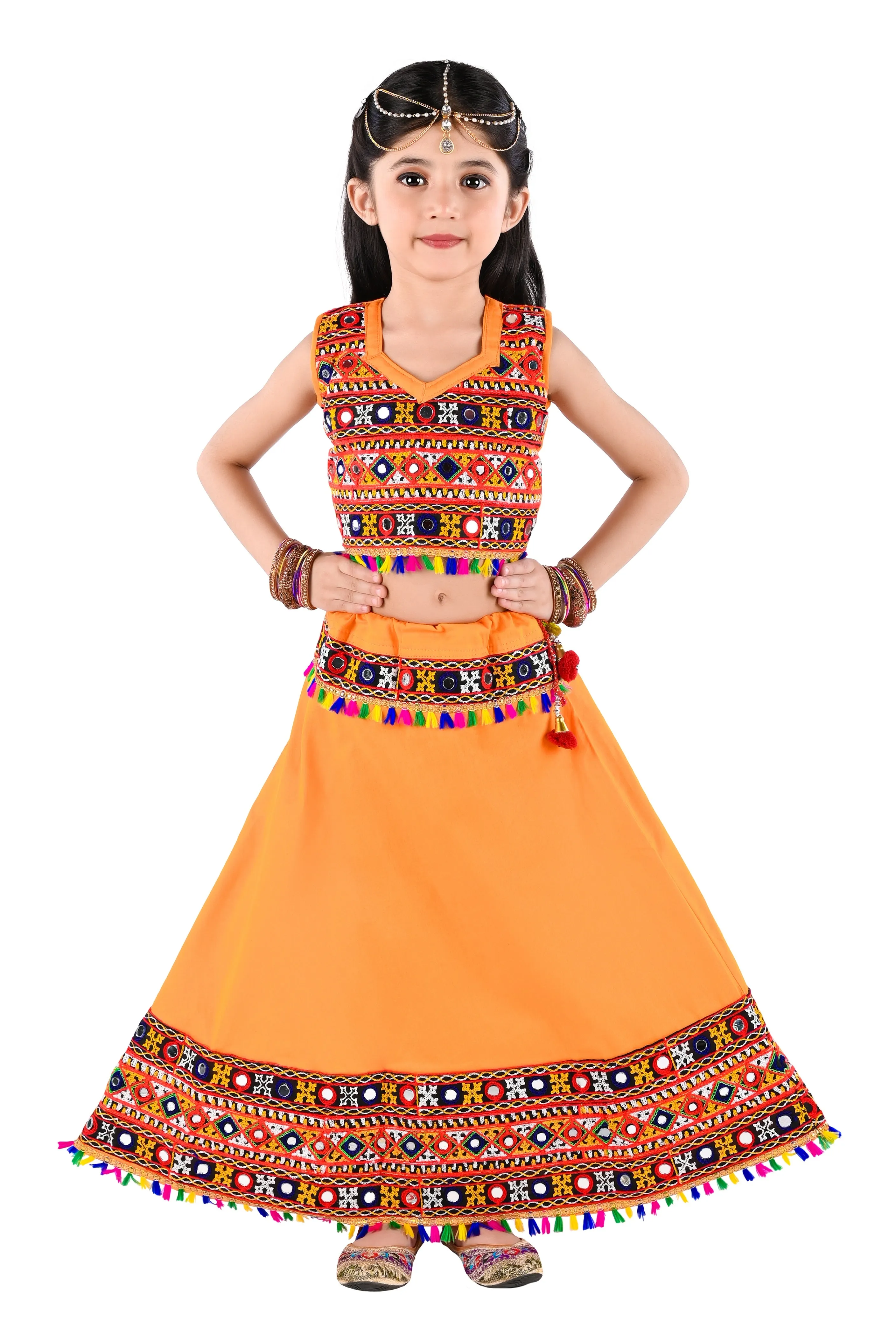 Ahhaaaa Kids Ethnic Cotton Blend Radha Dress / Lehenga Choli / Chania Choli Set For Girls