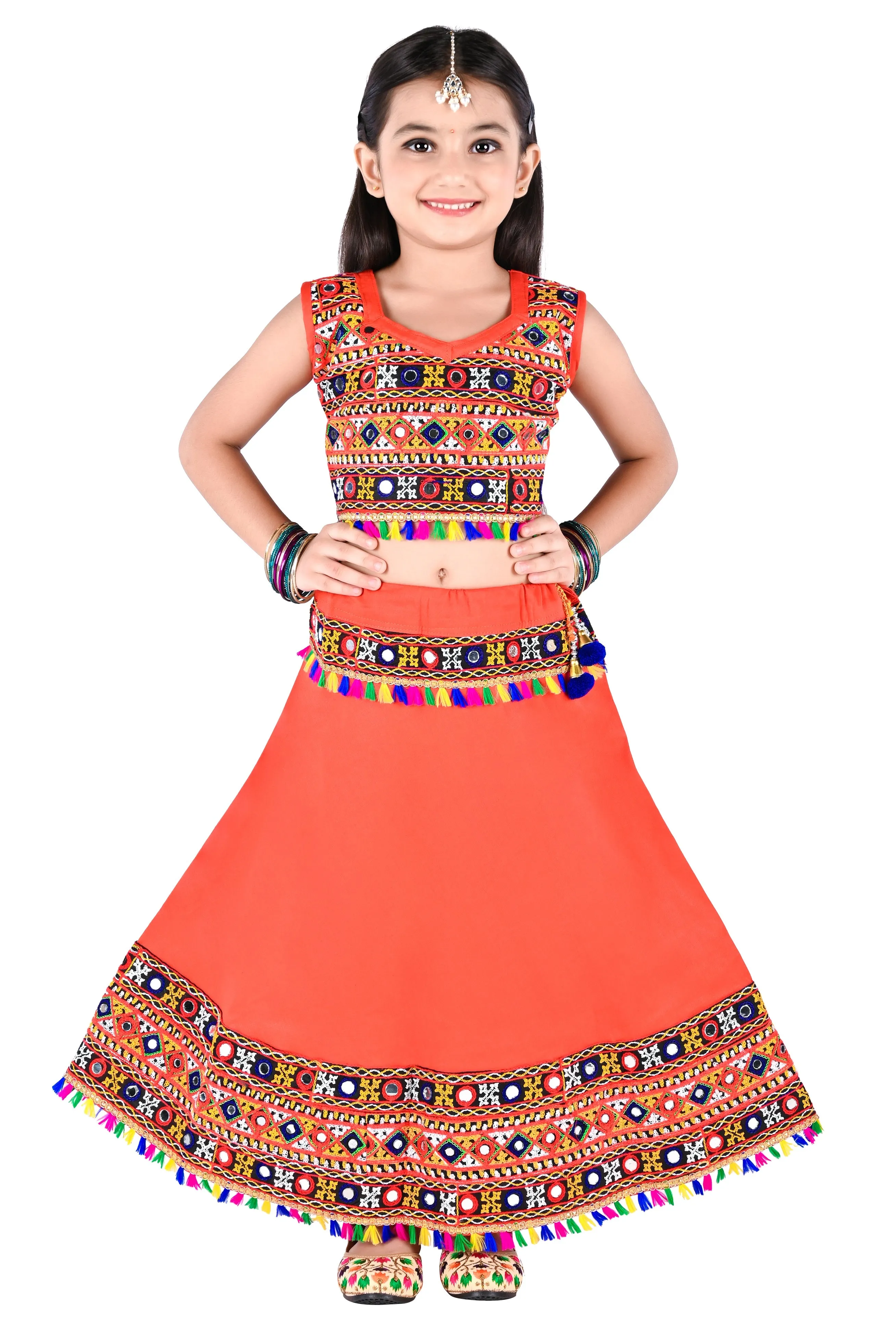 Ahhaaaa Kids Ethnic Cotton Blend Radha Dress / Lehenga Choli / Chania Choli Set For Girls