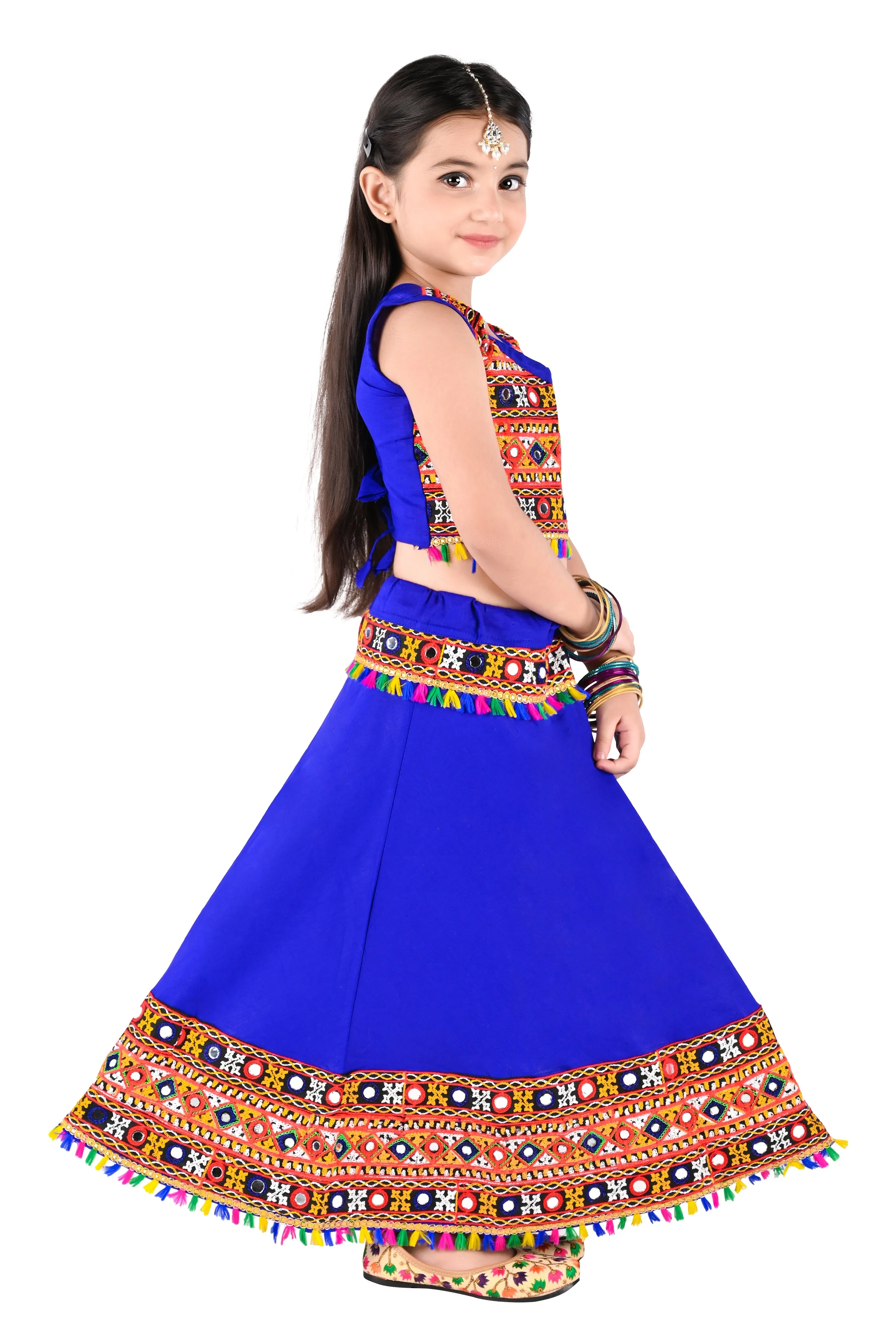 Ahhaaaa Kids Ethnic Cotton Blend Radha Dress / Lehenga Choli / Chania Choli Set For Girls