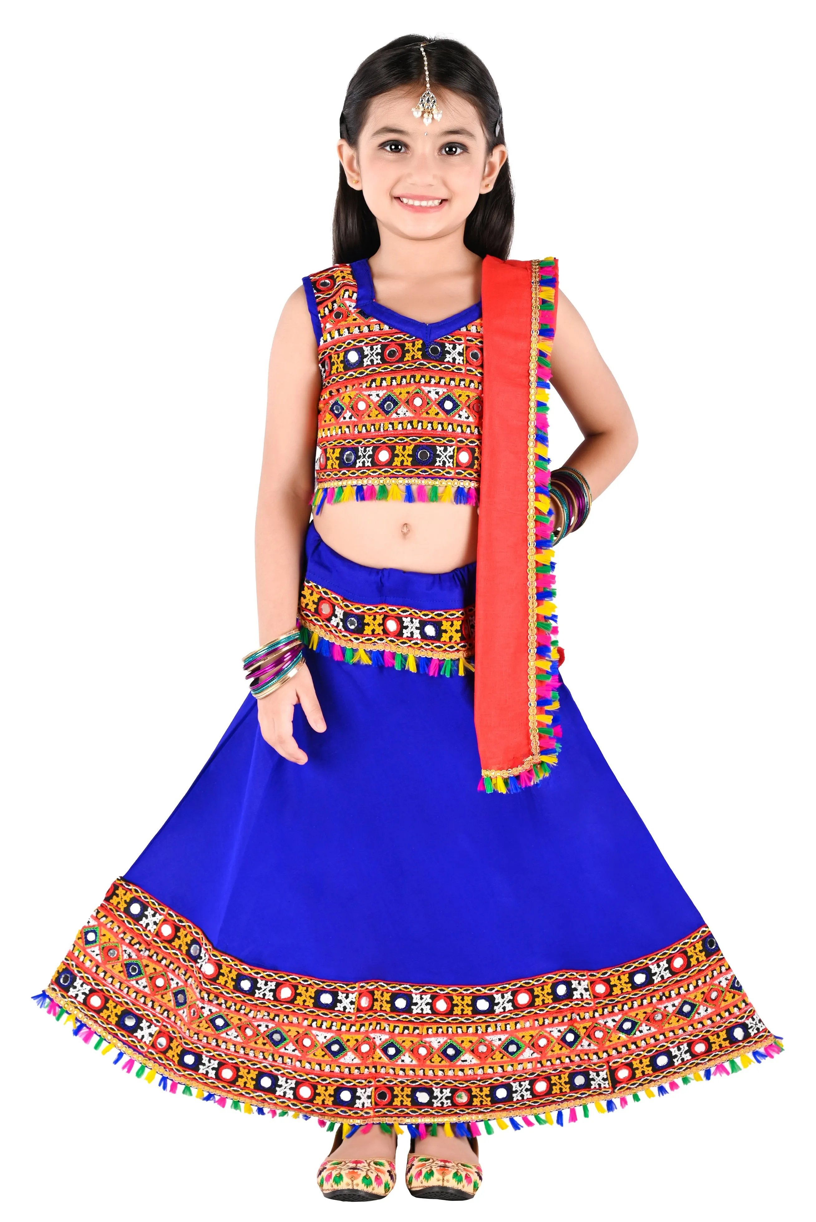 Ahhaaaa Kids Ethnic Cotton Blend Radha Dress / Lehenga Choli / Chania Choli Set For Girls