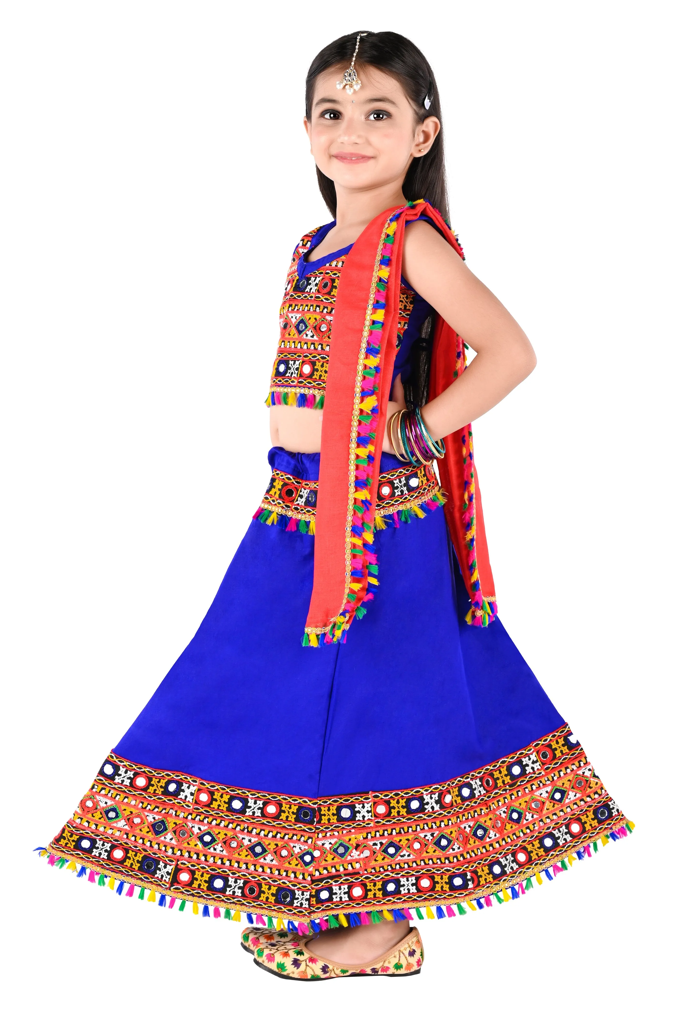 Ahhaaaa Kids Ethnic Cotton Blend Radha Dress / Lehenga Choli / Chania Choli Set For Girls