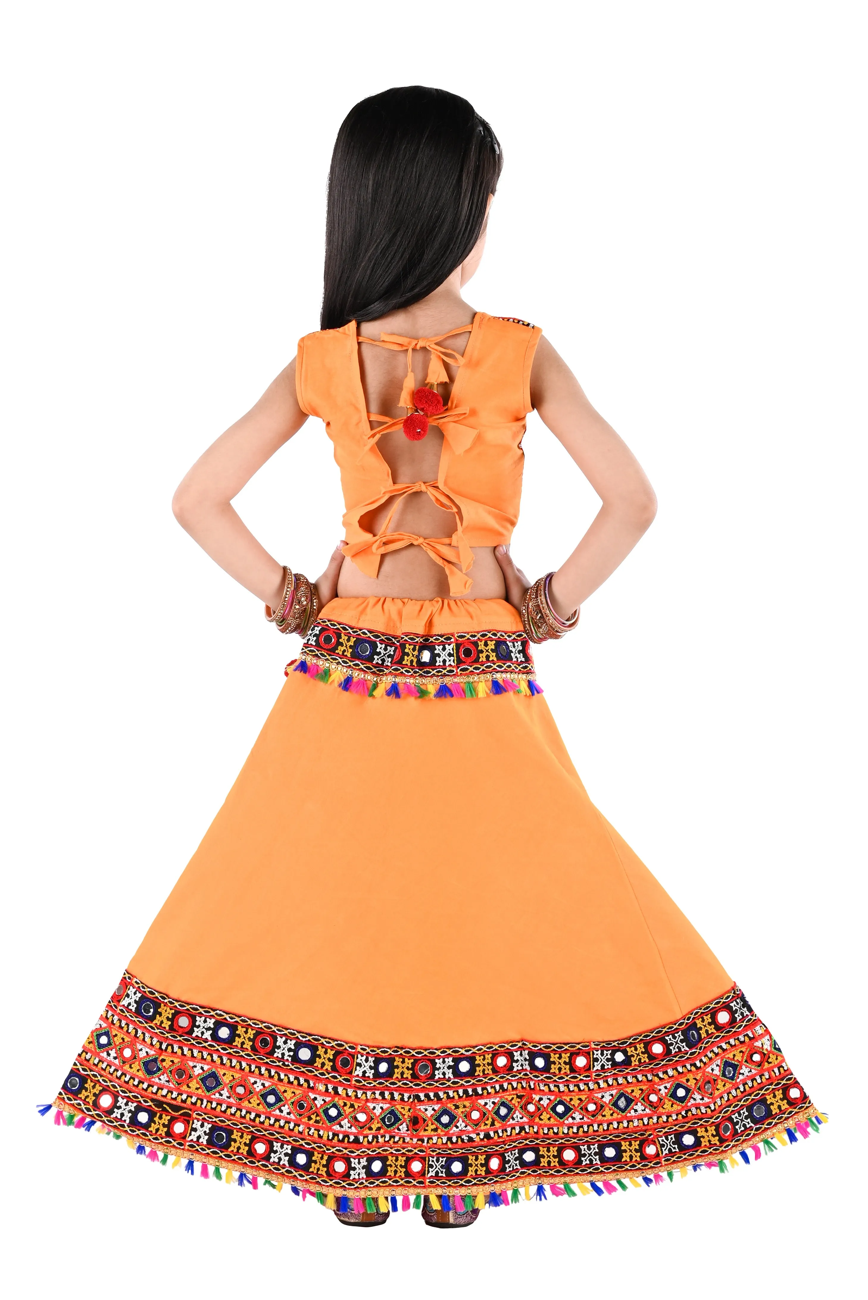 Ahhaaaa Kids Ethnic Cotton Blend Radha Dress / Lehenga Choli / Chania Choli Set For Girls