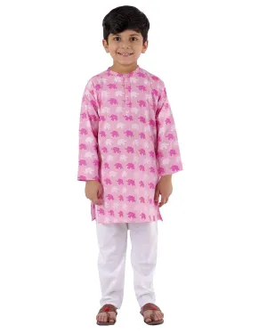 Ahhaaaa Kids Ethnic Cotton Elephant Print Kurta Pajama Set For Boys