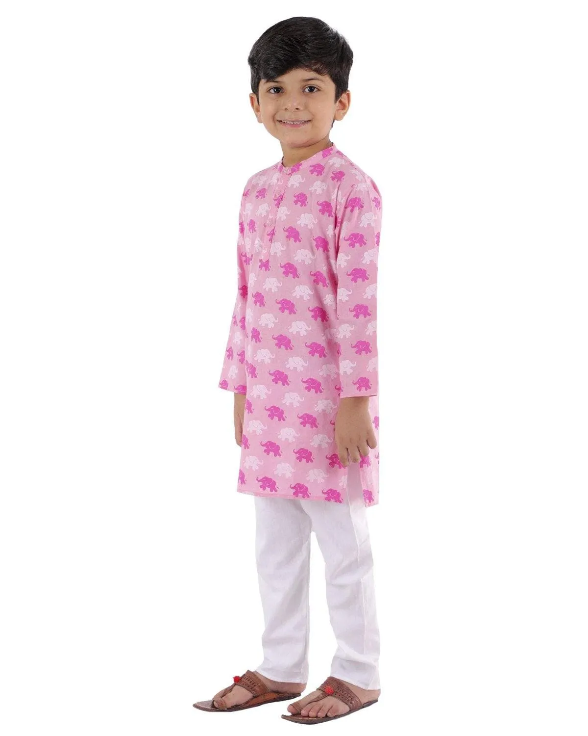 Ahhaaaa Kids Ethnic Cotton Elephant Print Kurta Pajama Set For Boys