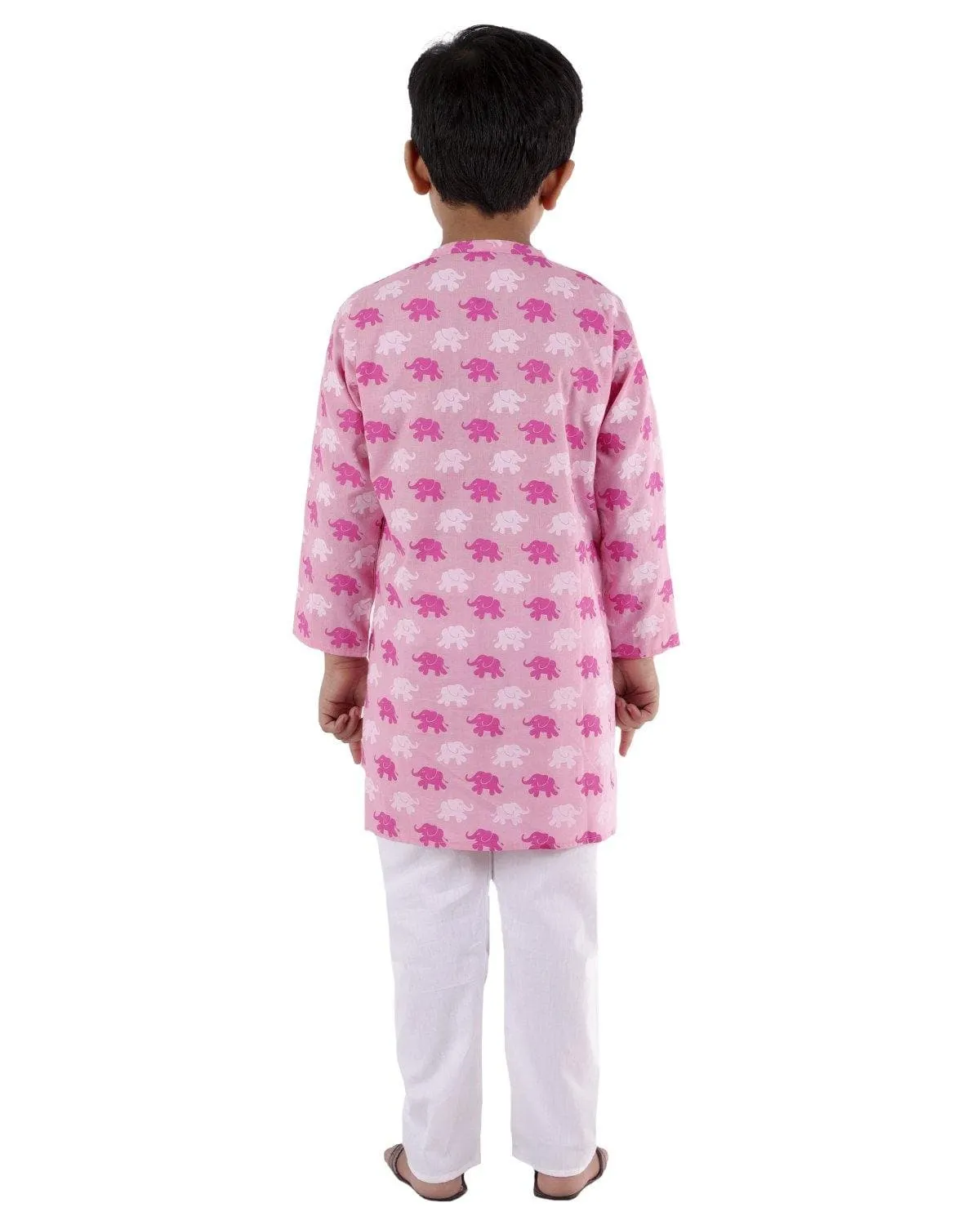 Ahhaaaa Kids Ethnic Cotton Elephant Print Kurta Pajama Set For Boys
