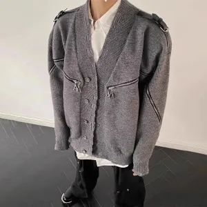Aidase Mens Autumn Winter American Retro Deconstructed Y2k Zipper Knitted Sweater Genderless Essential Casual Trendy Street Sweater