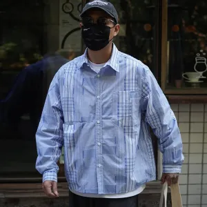 Aidase Spring New Japan fashion Retro Patchwork Plaid Long sleeve Shirts All-Matching Men's Shirt Casual Outerwear
