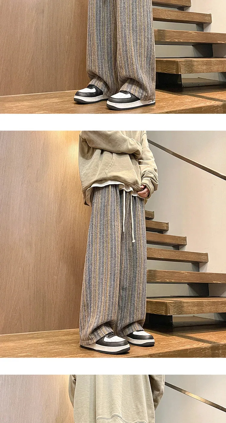Aidase Wool Men's Pants Autumn and Winter Thickened High Waisted Small Leg Pants Casual Business Striped Contrast Wool Pants Warm