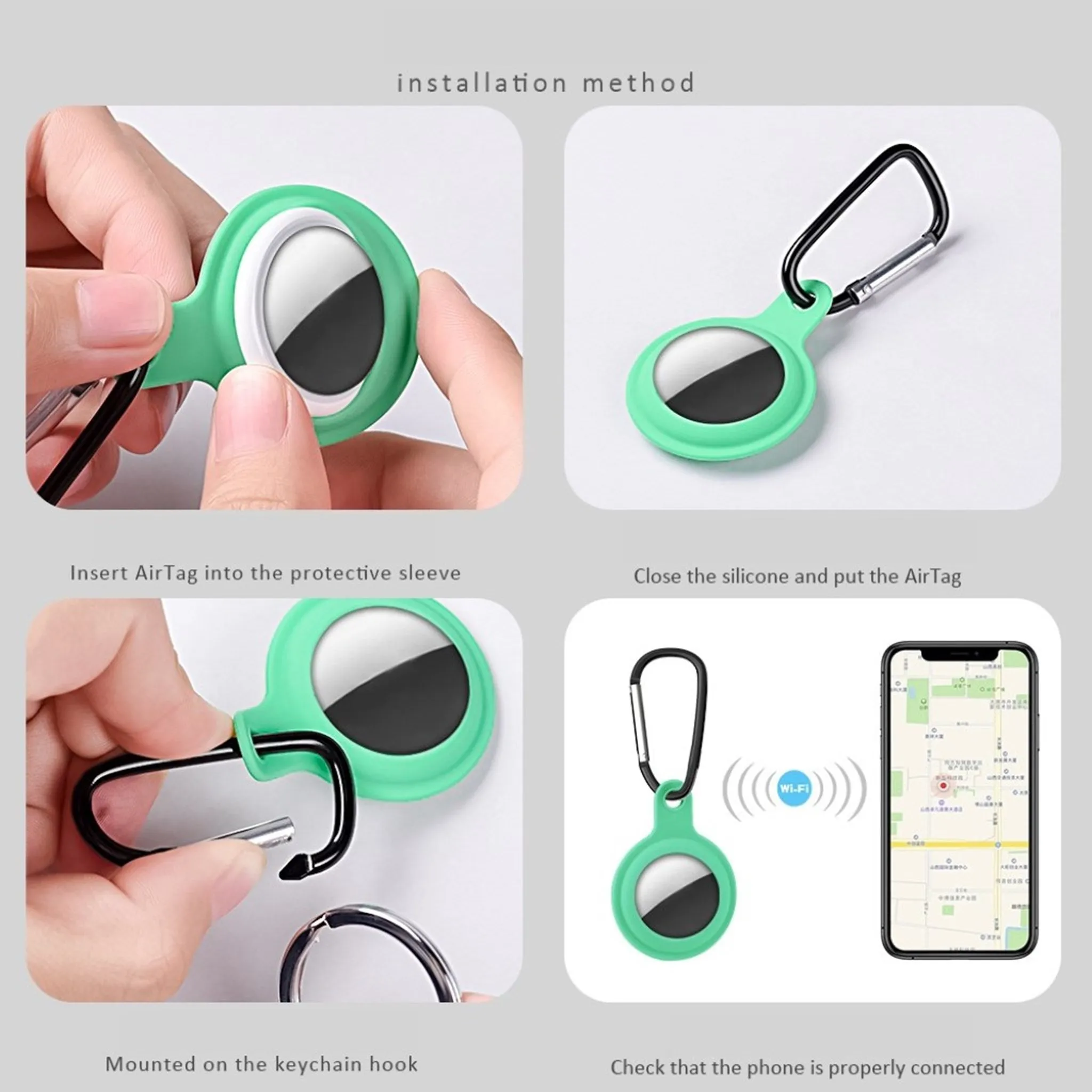 AirTags soft silicone cover with hook - Green