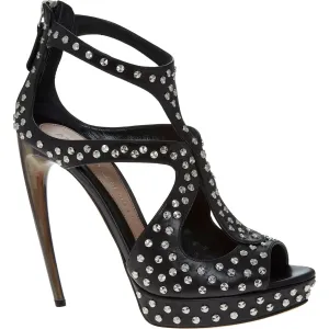 ALEXANDER MCQUEEN  Black Leather Studded Heeled Sandals