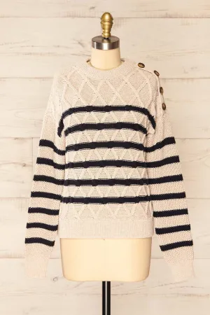 Algesiras Beige | Diamond Knit Striped Sweater