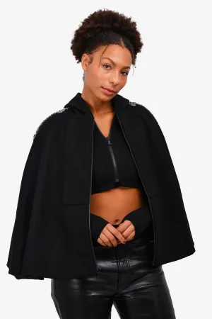 Alice   Olivia Black Wool Crystal Embroidered Double Zip Cape Jacket Size XS