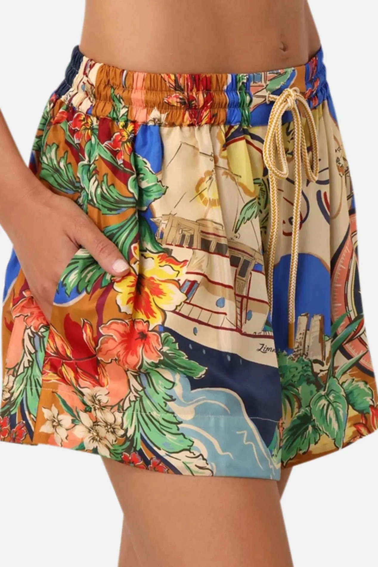 Alight Draw Waist Shorts Nautical Map