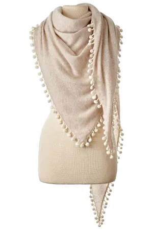 Alpine Cashmere Pom-Pom Triangle Wrap | Sand/Ivory