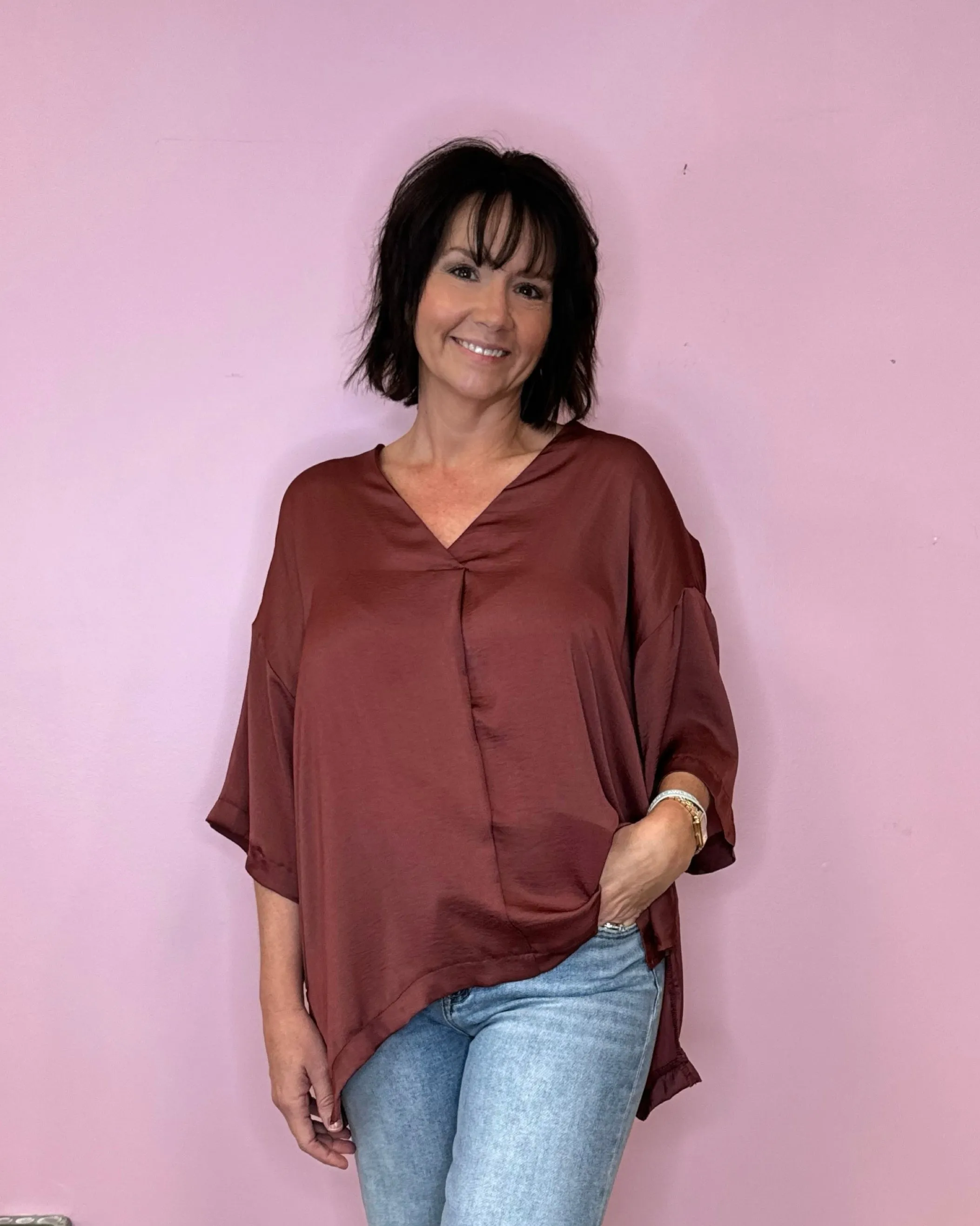 Always Be There Flowy Satin Blouse