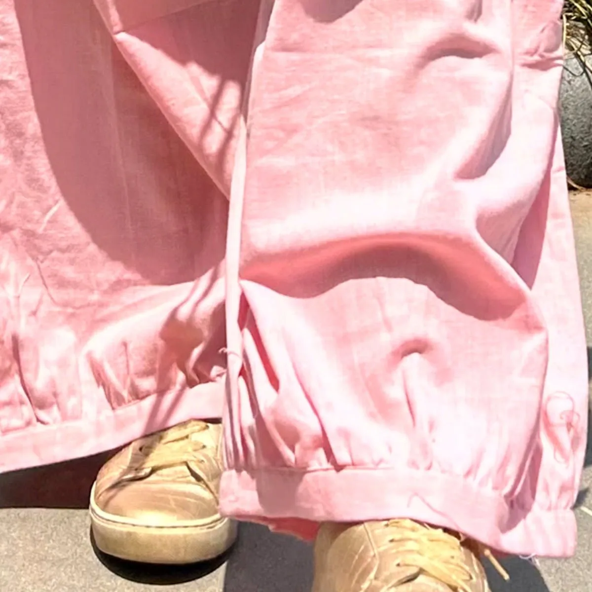Amani Cowl Handloom Cotton Pants With Elastic- Peach