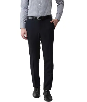 American-Elm Men's Navy Blue Cotton Slim Fit Formal Trouser for Office Wear