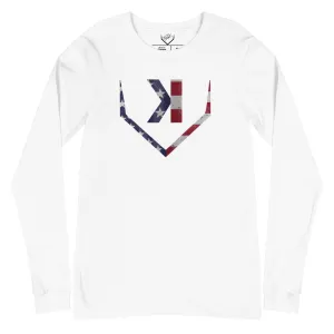 American Flag Home Plate Distressed - Adult Long Sleeve