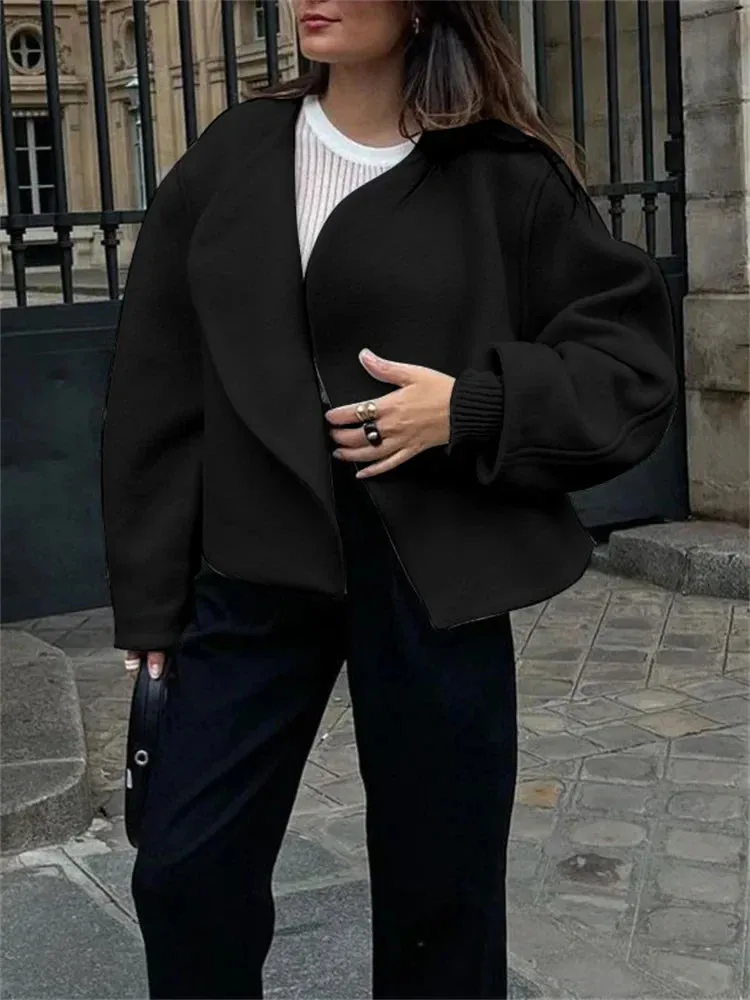 Amozae Casual Lapel Cardigan Top Women's Long Sleeve Fashion Patchwork Elegant Loose Solid jackets Female Autumn Outwear Cardigan