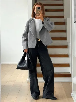 Amozae Casual Lapel Cardigan Top Women's Long Sleeve Fashion Patchwork Elegant Loose Solid jackets Female Autumn Outwear Cardigan