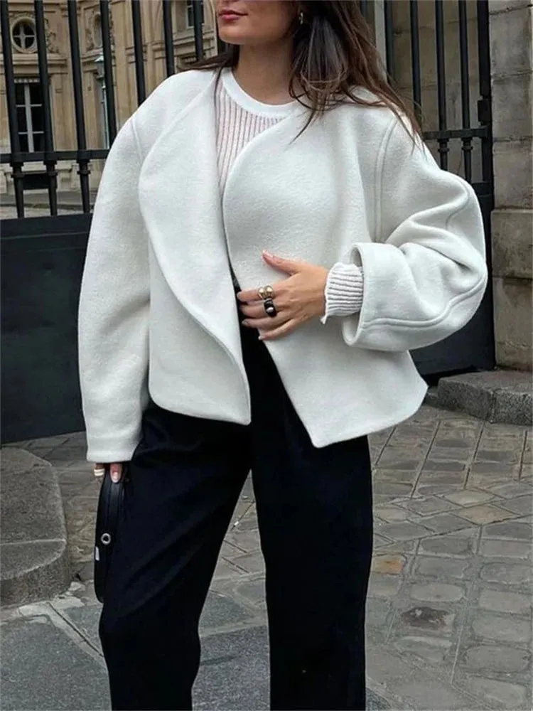 Amozae Casual Lapel Cardigan Top Women's Long Sleeve Fashion Patchwork Elegant Loose Solid jackets Female Autumn Outwear Cardigan