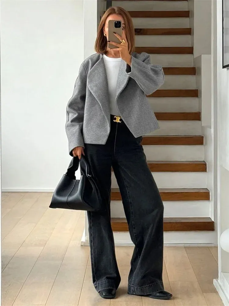 Amozae Casual Lapel Cardigan Top Women's Long Sleeve Fashion Patchwork Elegant Loose Solid jackets Female Autumn Outwear Cardigan