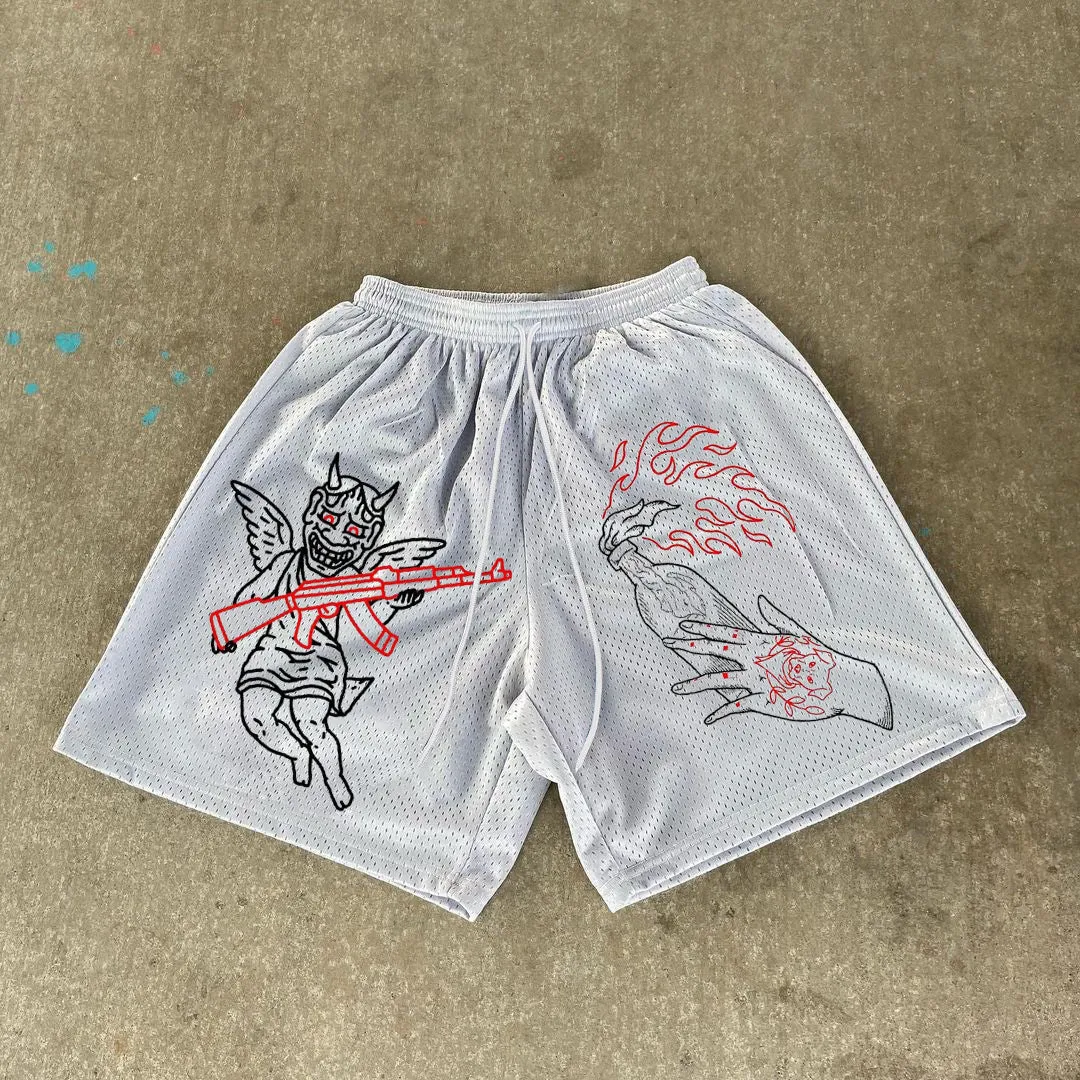 Angel lightning print trendy shorts