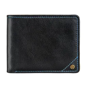 Angle Stitch Leather Slim Bifold Wallet in Black