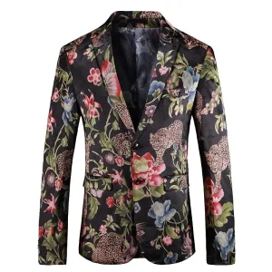Animal Floral Printing Costume Style Men Slim Fit Blazer
