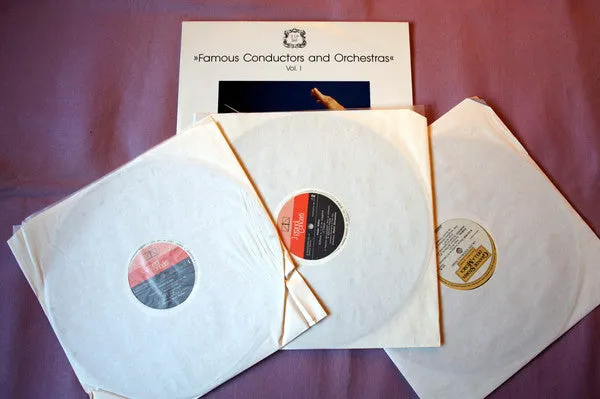 Antonín Dvořák, Erich Kleiber, Gustav Mahler, Dimitri Mitropoulos, Arturo Toscanini, Sergei Prokofiev, Ludwig van Beethoven, Felix Mendelssohn-Bartholdy, Richard Wagner, Carl Maria von Weber, Claude Debussy - Famous Conductors And Orchestras (3xLP, Com