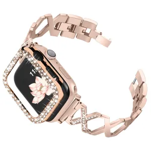 Apple Watch (45mm) rhinestone cover   X design watch strap - Rose Gold