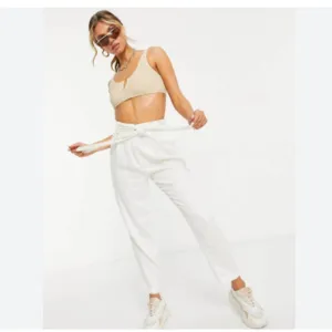 AQUA Ladies White Linen Tapered Pants w/ Tie Belt, Size Small, NWT!