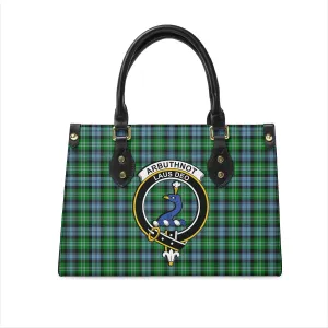 Arbuthnot Ancient Tartan Leather Bag with Family Crest
