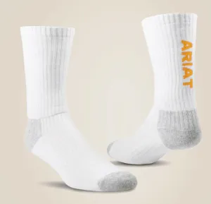 Ariat High Performance White Premium Ringspun Cotton Crew Work Socks 3 Pair Pack 10036518