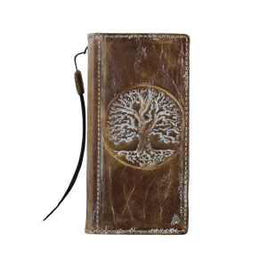 ARICHI Vintage Genuine Leather Wallet Case for Samsung Galaxy S20 to S25 Ultra, Note, Z Fold | Handmade Book-Style Cover with White Tree of life Stamping