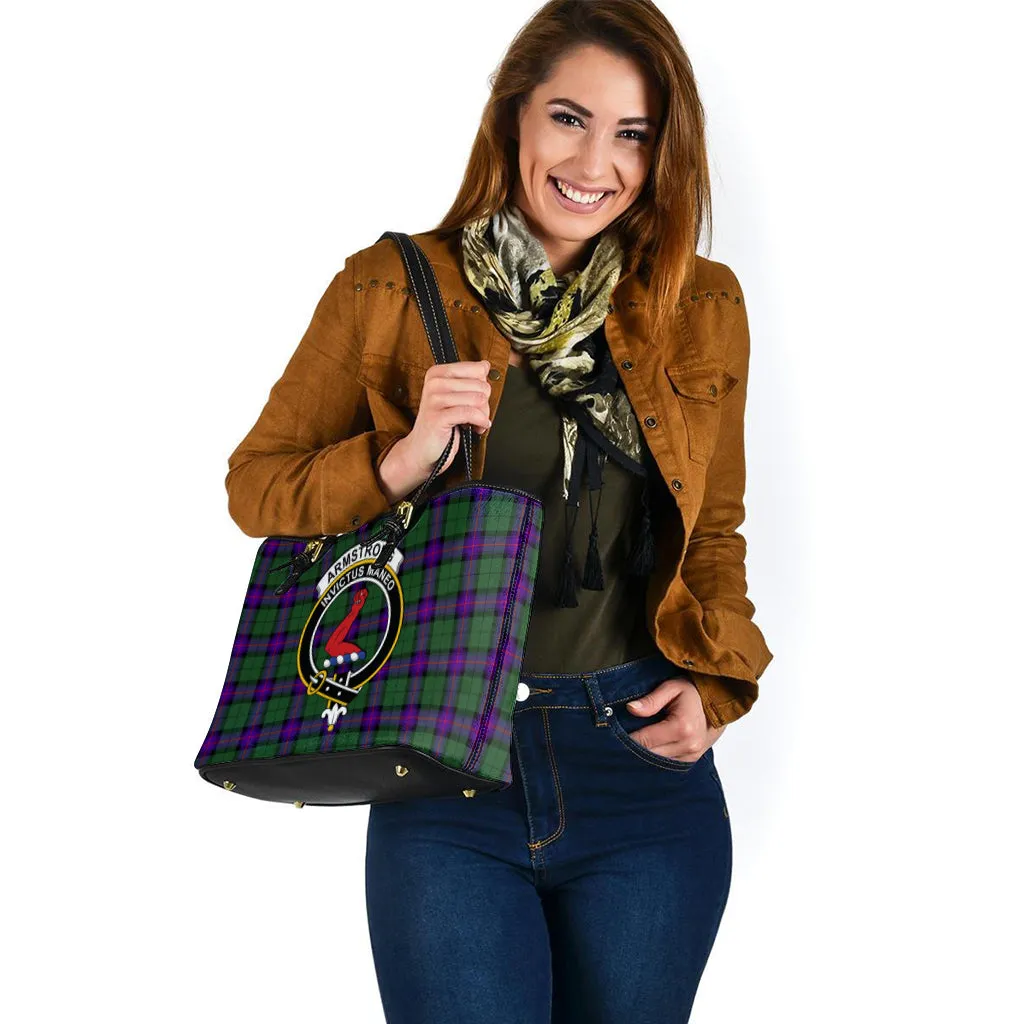 Armstrong Modern Tartan Leather Tote Bag with Family Crest
