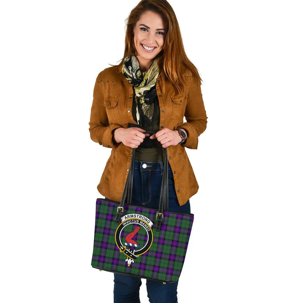 Armstrong Modern Tartan Leather Tote Bag with Family Crest