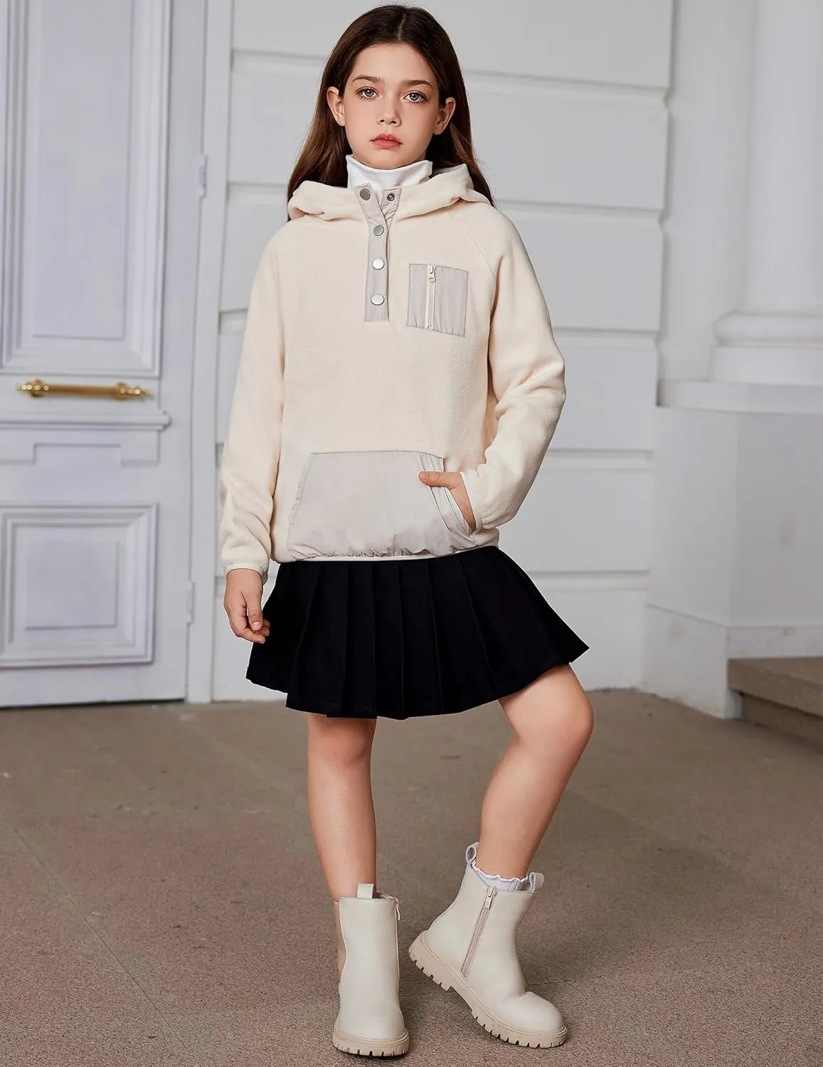 Arshiner Girls Fleece Pullover Hooded Sweatshirt Colorblock Sherpa Hoodie