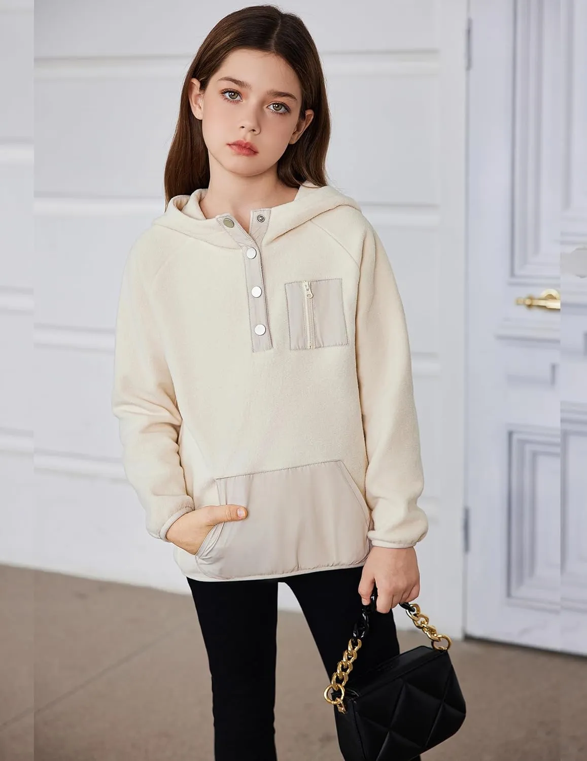 Arshiner Girls Fleece Pullover Hooded Sweatshirt Colorblock Sherpa Hoodie