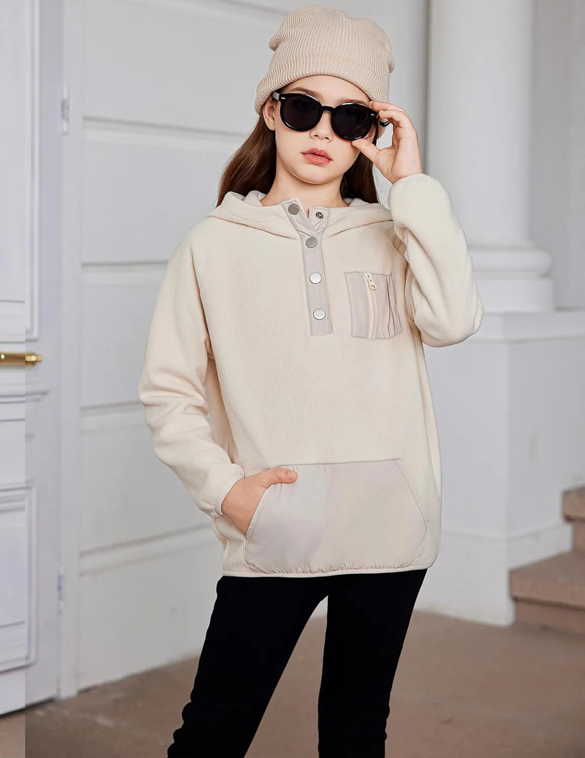 Arshiner Girls Fleece Pullover Hooded Sweatshirt Colorblock Sherpa Hoodie