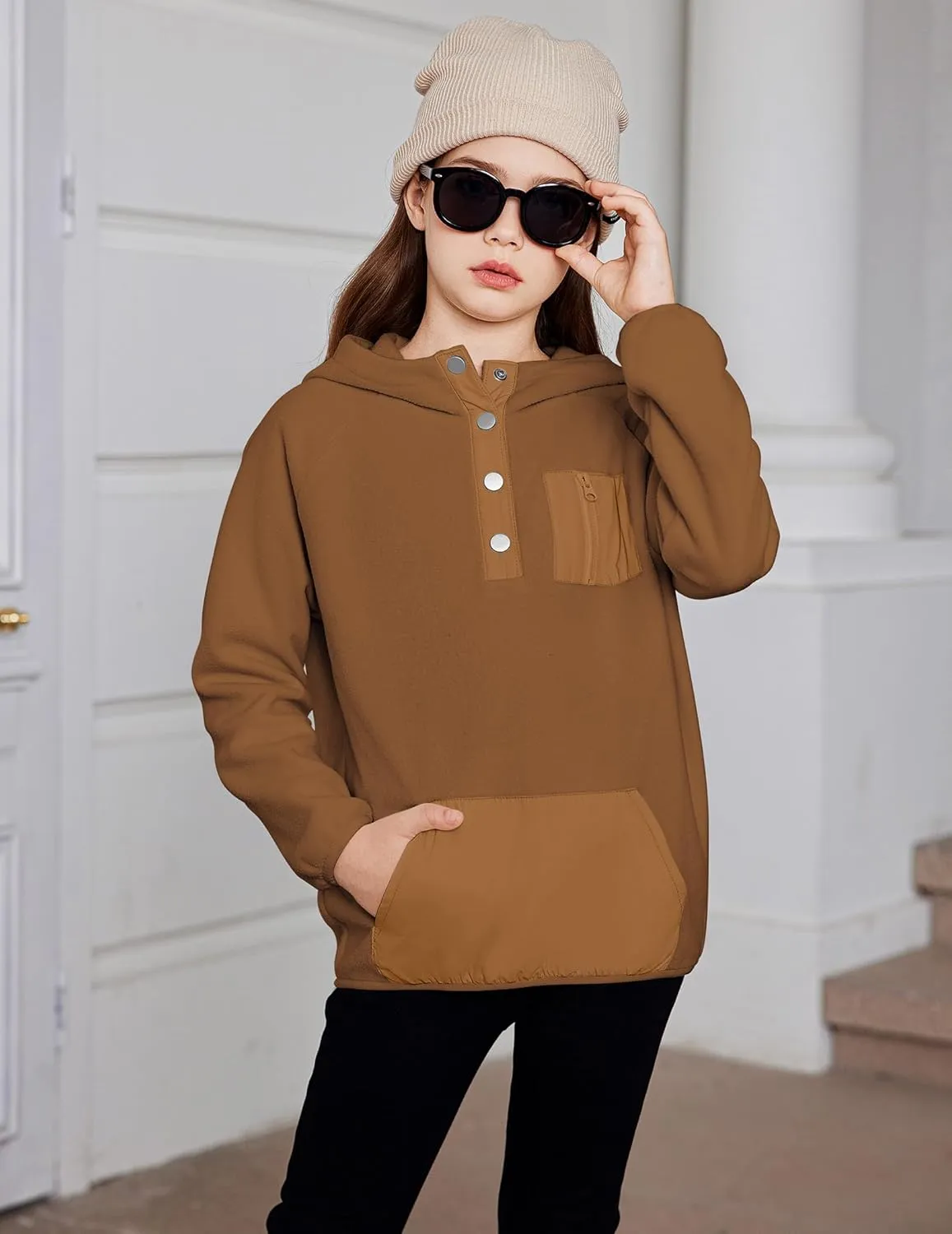 Arshiner Girls Fleece Pullover Hooded Sweatshirt Colorblock Sherpa Hoodie