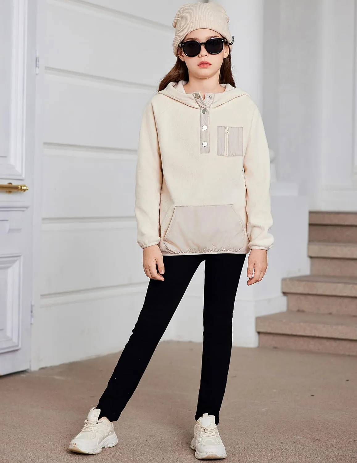 Arshiner Girls Fleece Pullover Hooded Sweatshirt Colorblock Sherpa Hoodie