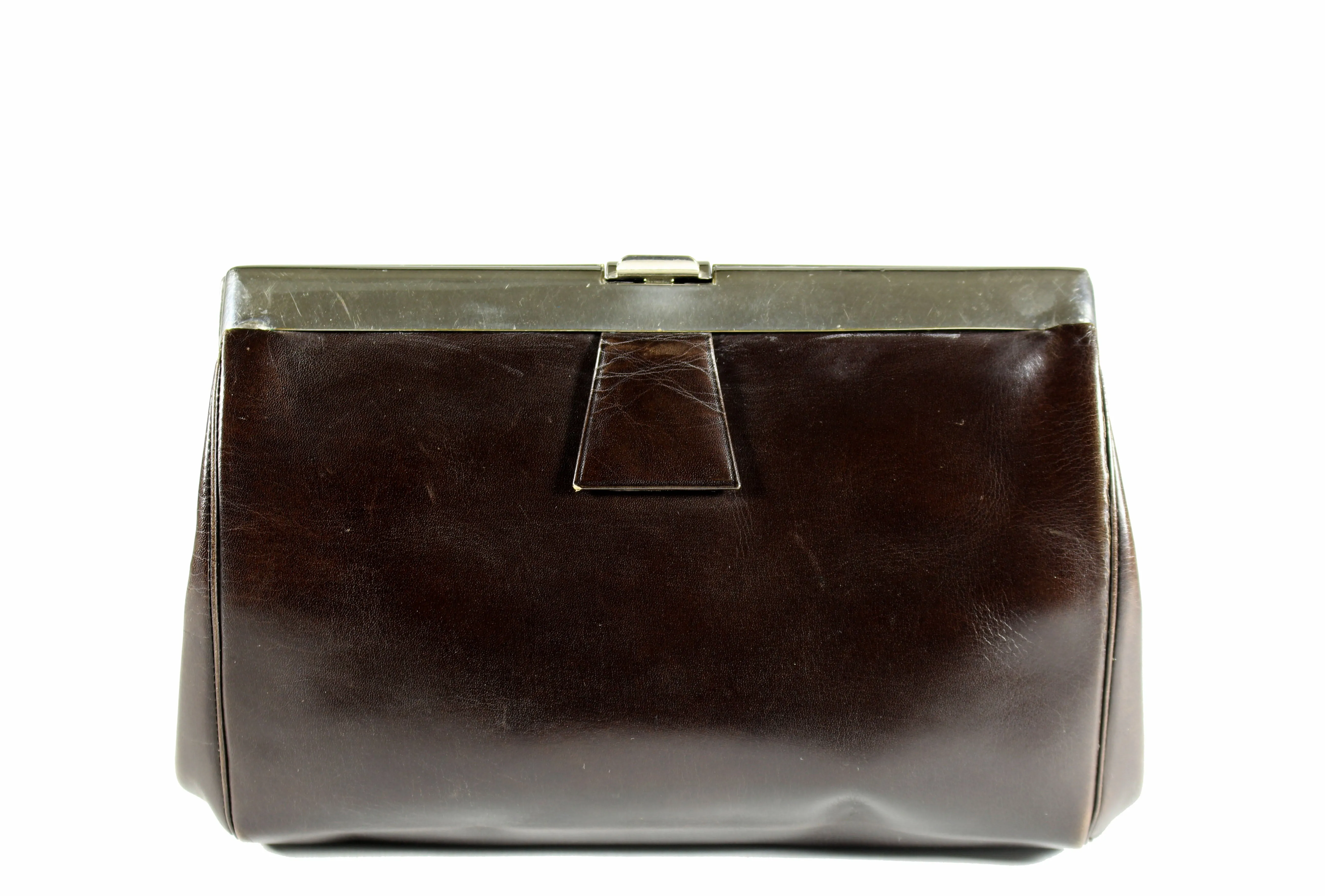 Art deco brown leather frame clutch