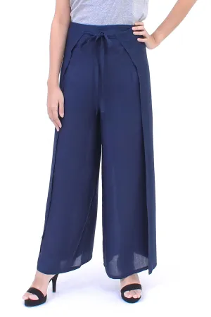 Artisan Made Rayon Wrap Pants - Summer Chill in Solid Navy | NOVICA