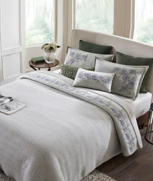 Arya Vanilla Grey Melange 100% Cotton Knitted With Polyester Filled King Size Bed Cover With 2 Pillow Covers & 2 Cushion Covers (Set of 5 Pcs)