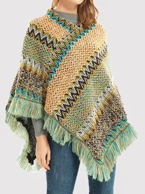 Asymmetric Keep Warm Tasseled Cape Scarf